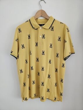 Psycho Bunny Polo Shirt Mens Extra Large All Over Print Logo Size 5